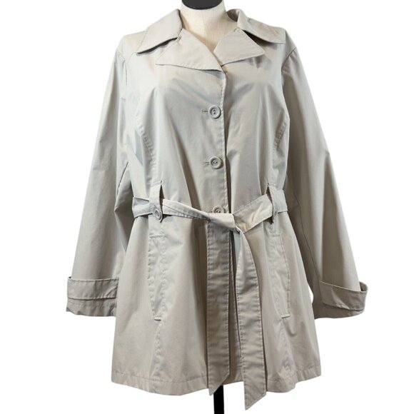 White Stag Womens Light Khaki Trench Coat Belted Long Sleeve Button Front Sz 2X - Picture 1 of 16